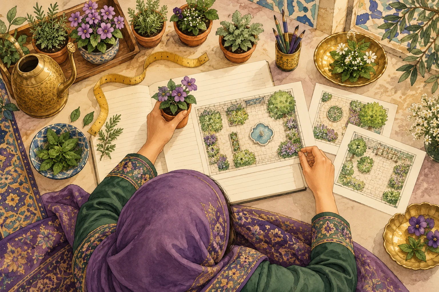 تصویرسازی طراحی باغچه و بررسی اندازهها، منابع و هزینه