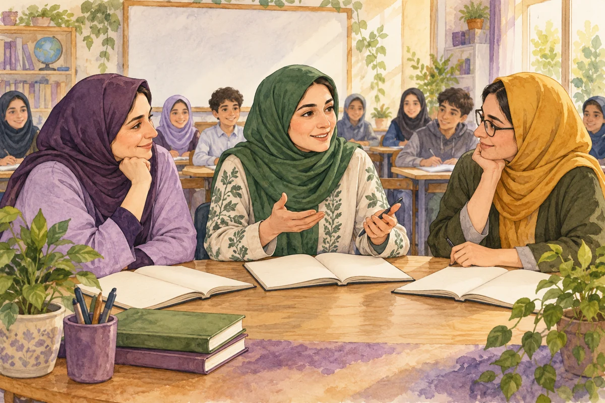 چند معلم دفترها و تجربهٔ یک جلسه را برای رشد حرفه‌ای بررسی می‌کنند.